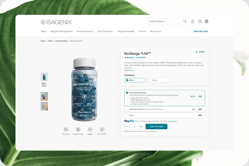 Isagenix vitamin store product page